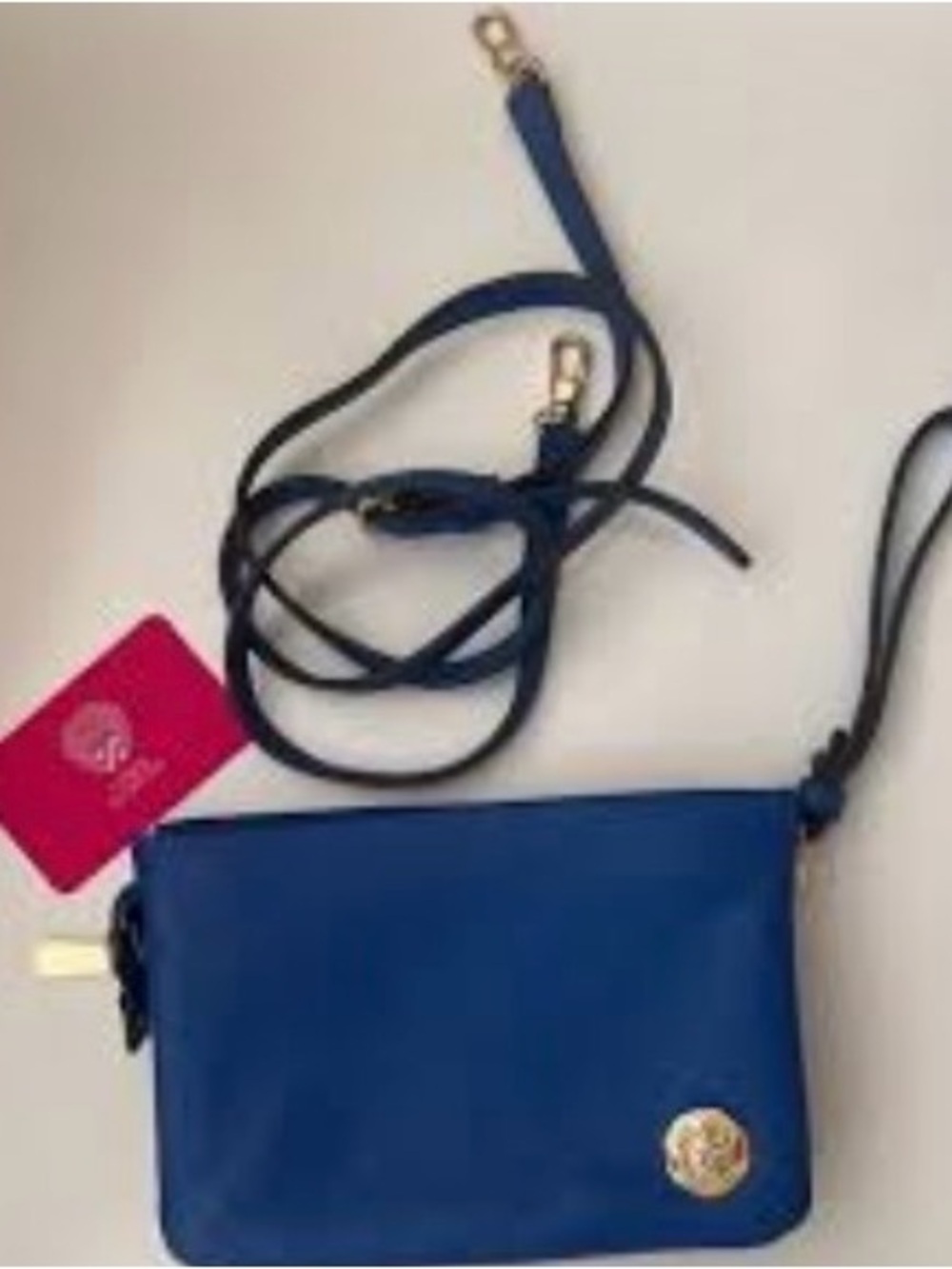Vince Camuto Royal Blue Leather Crossbody with Gold Emblem